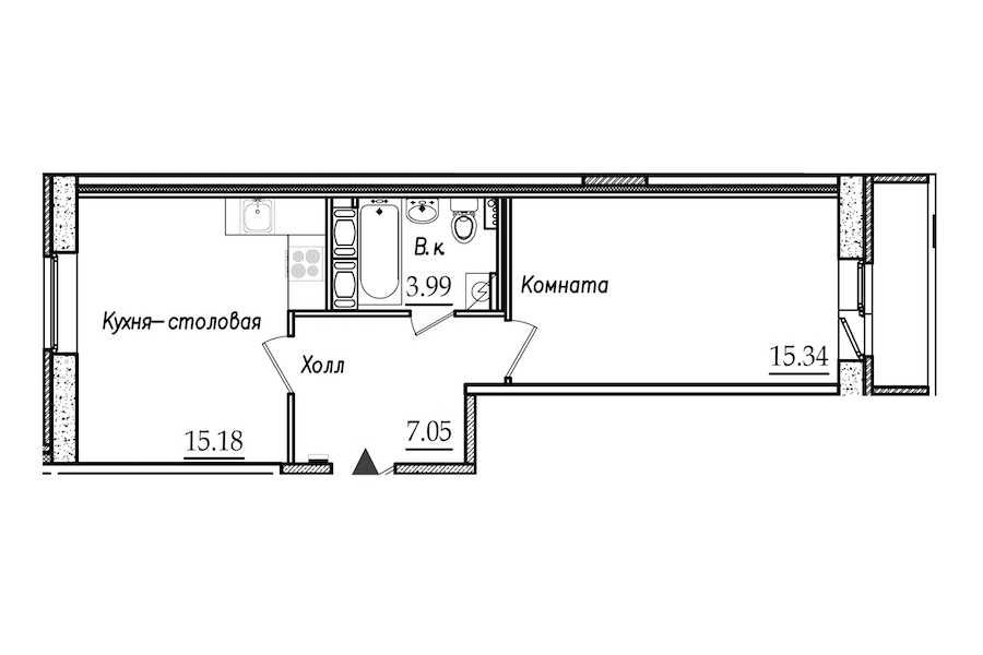 Однокомнатная квартира в СПб Реновация: площадь 42.99 м2 , этаж: 2 – купить в Санкт-Петербурге